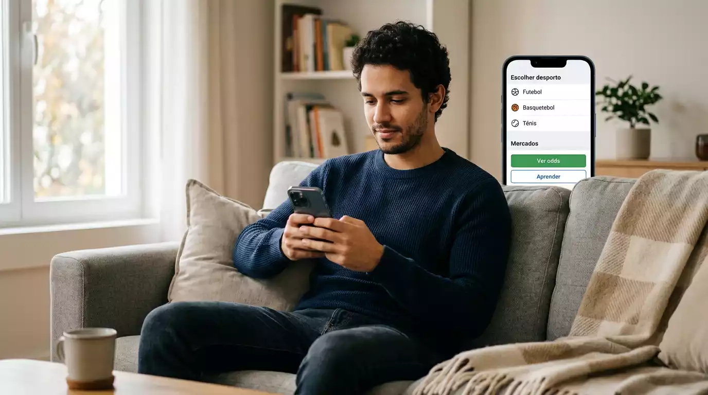 Pessoa a fazer a primeira aposta desportiva num smartphone