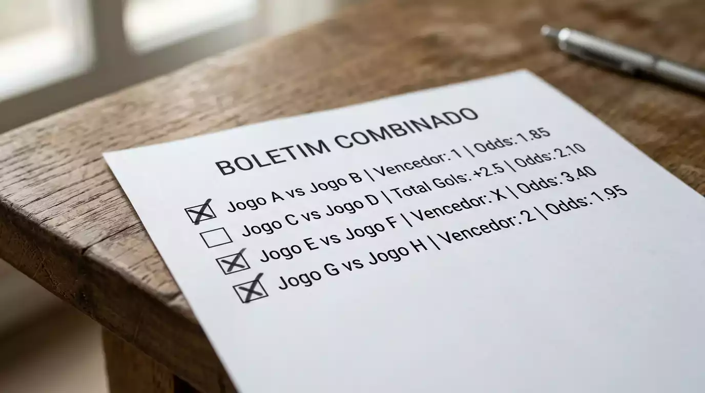 Boletim de apostas múltiplas com várias seleções combinadas num bilhete