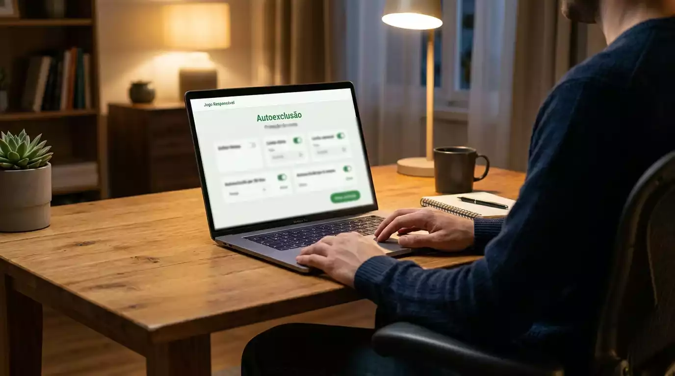 Pessoa a utilizar funcionalidades de jogo responsável numa plataforma de apostas portuguesa