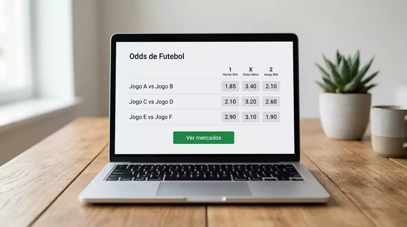 Ecrã de apostas desportivas mostrando diferentes formatos de odds para um jogo de futebol