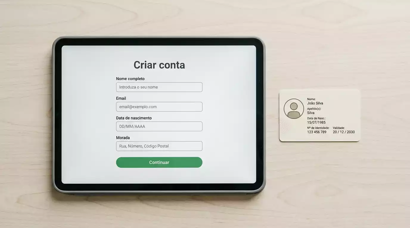 Formulário de registo numa casa de apostas portuguesa com campos de dados pessoais