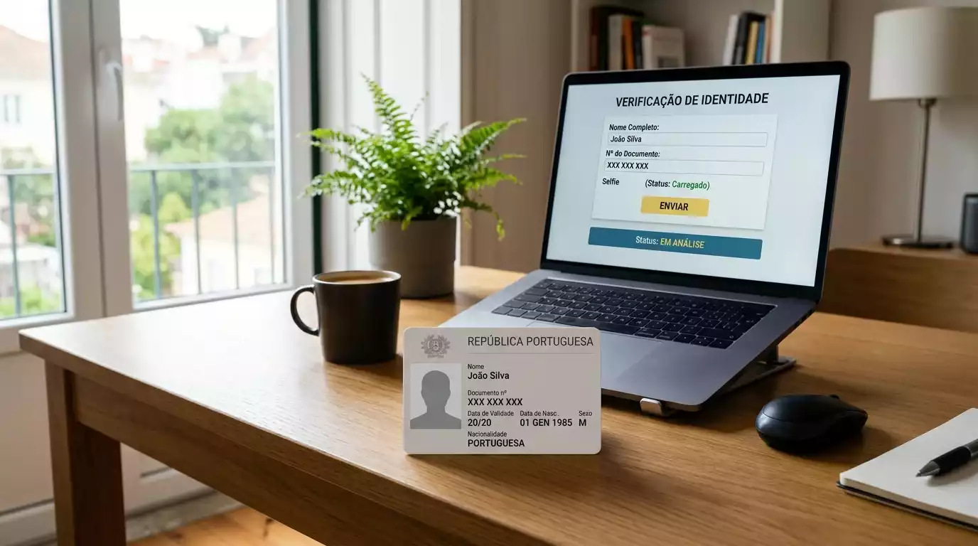 Documento de identificação português junto a um formulário de verificação online