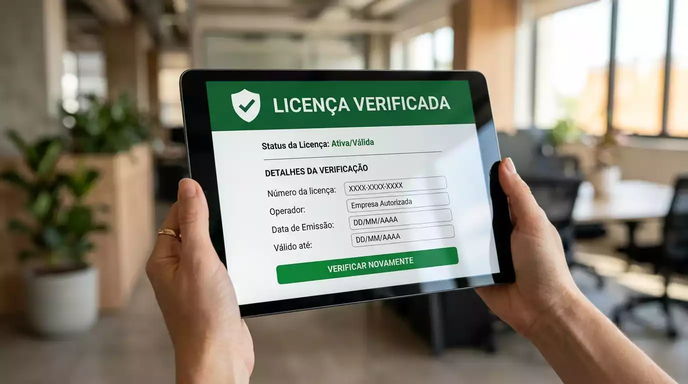 Ilustração do processo de verificação de licença junto do SRIJ para casas de apostas